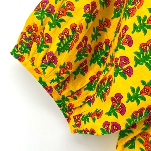 Maisie Nordstrom Yellow Floral Puff Sleeve Tie Neck Mini Dress Size Large - Picture 7 of 12